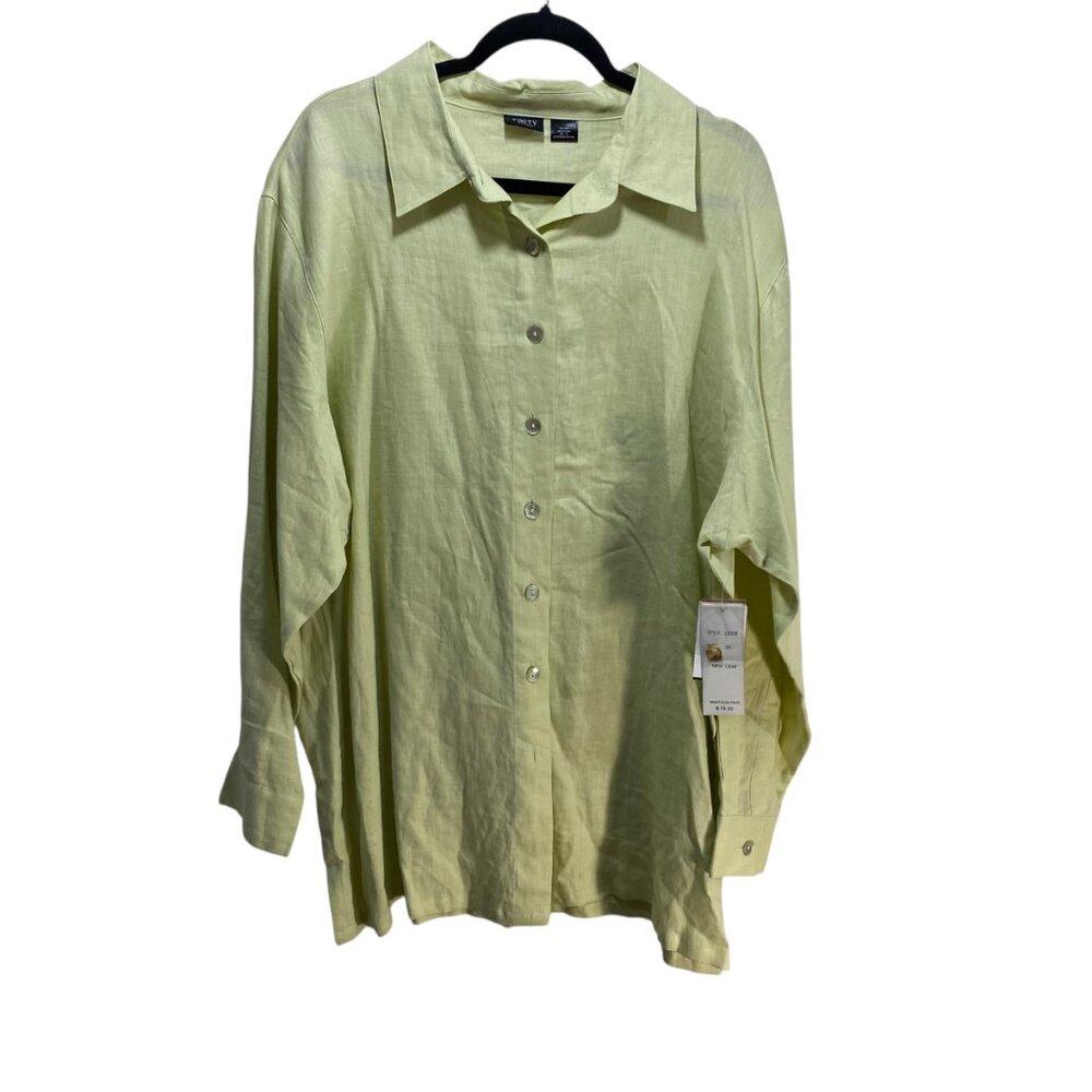 100%‎ Linen Top Tunic Button Up Shirt Womens 2X New Leaf Mother Pearl Buttons - Picture 2 of 8